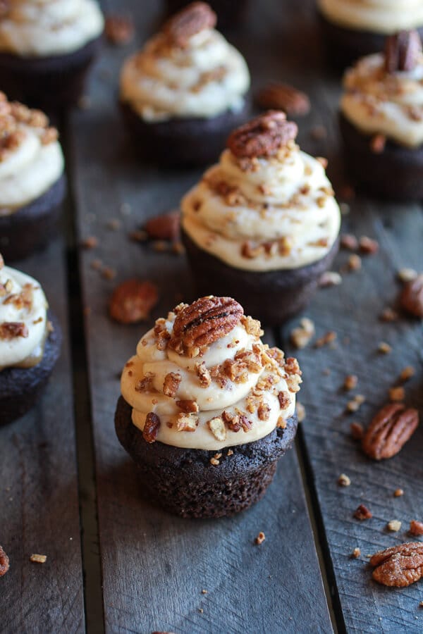 Chocolate Bourbon Pecan Pie Cupcakes with Butter Pecan Frosting 14 - Wedding Cupcake Flavors by Season